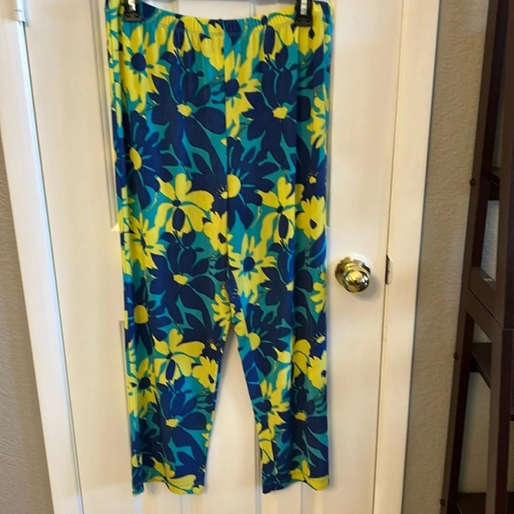 Vintage Slinky Brand Women’s (M) Blue Floral Stretch Pull On Pants Elastic Waist - Picture 1 of 5